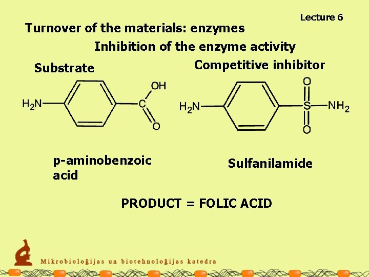 Lecture 6 Turnover of the materials: enzymes Inhibition of the enzyme activity Competitive inhibitor