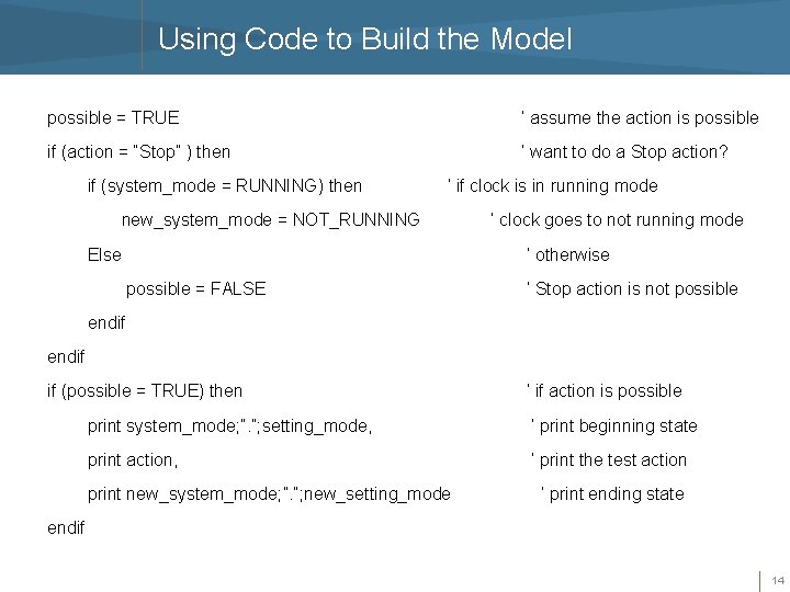Using Code to Build the Model possible = TRUE ‘ assume the action is