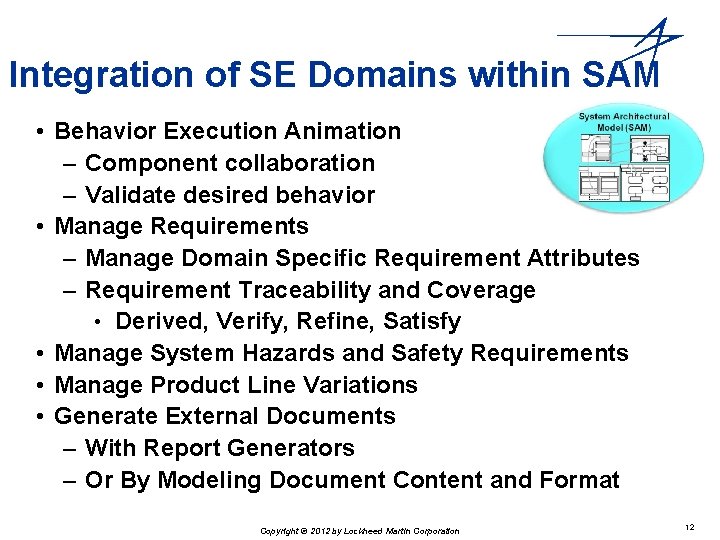 Integration of SE Domains within SAM • Behavior Execution Animation – Component collaboration – Integration of SE Domains within SAM • Behavior Execution Animation – Component collaboration –