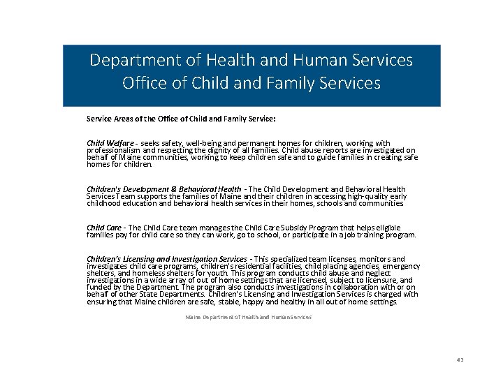 Department of Health and Human Services Office of Child and Family Services Service Areas