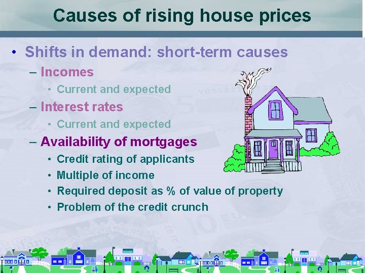Causes of rising house prices • Shifts in demand: short-term causes – Incomes •