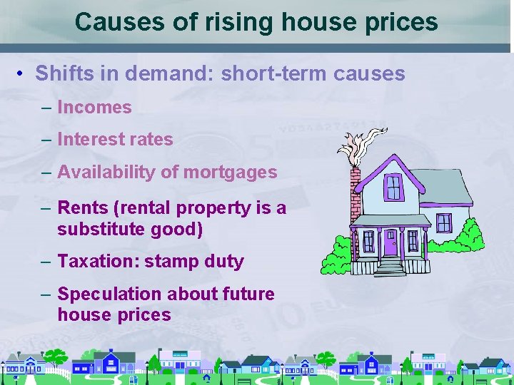 Causes of rising house prices • Shifts in demand: short-term causes – Incomes –