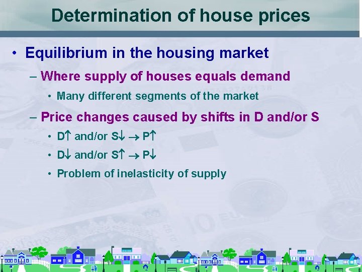 Determination of house prices • Equilibrium in the housing market – Where supply of