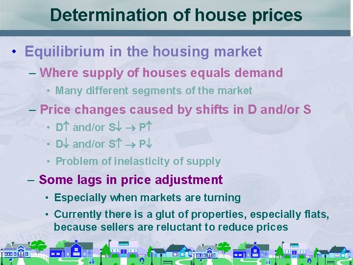 Determination of house prices • Equilibrium in the housing market – Where supply of