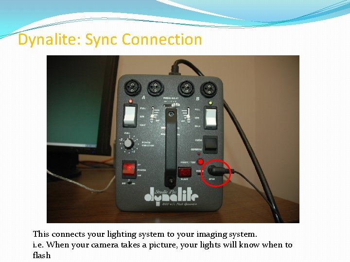 Dynalite: Sync Connection This connects your lighting system to your imaging system. i. e.