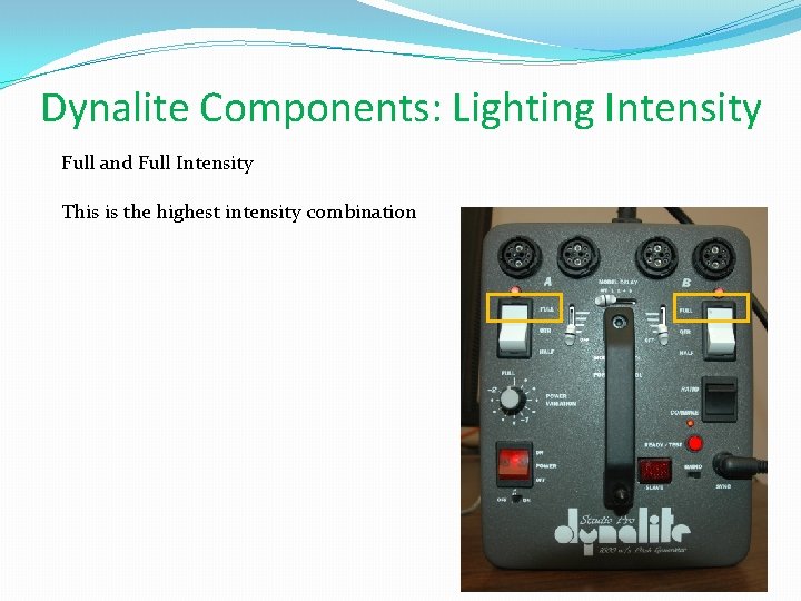 Dynalite Components: Lighting Intensity Full and Full Intensity This is the highest intensity combination