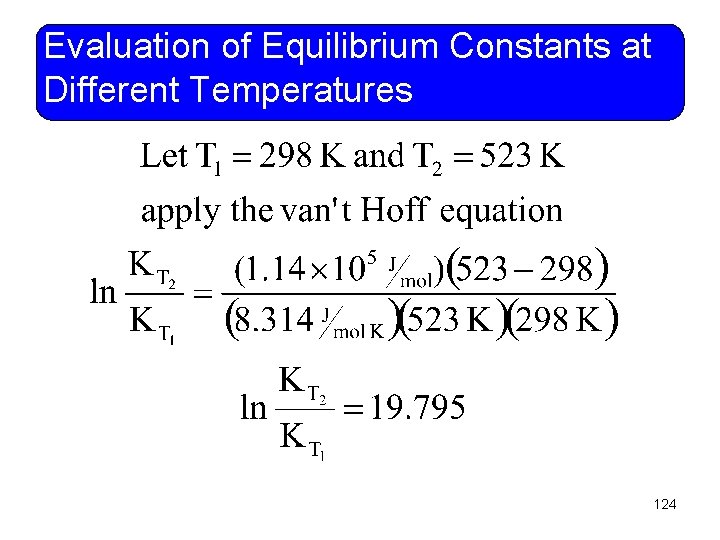 Evaluation of Equilibrium Constants at Different Temperatures 124 