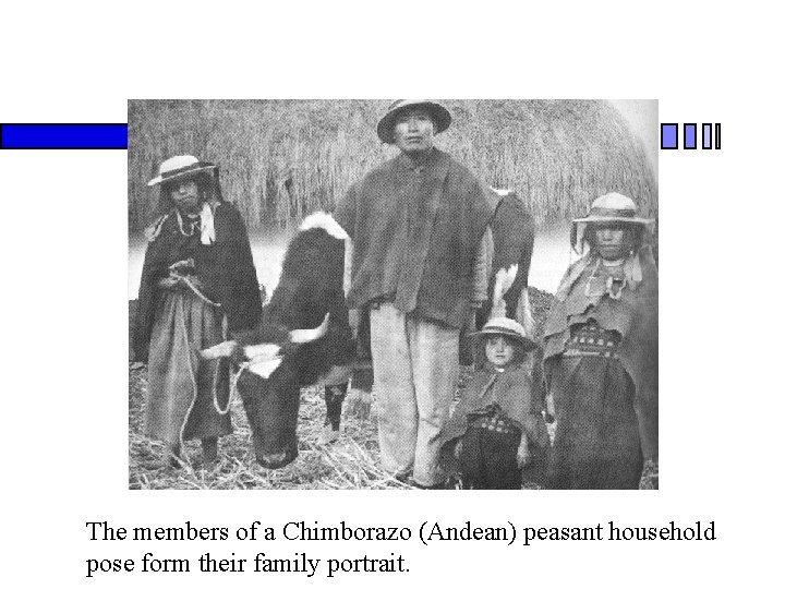 The members of a Chimborazo (Andean) peasant household pose form their family portrait. 