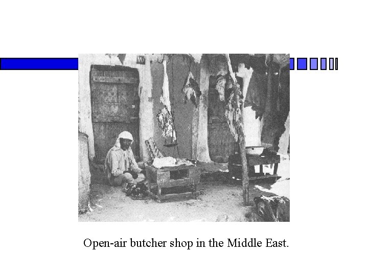 Open-air butcher shop in the Middle East. 