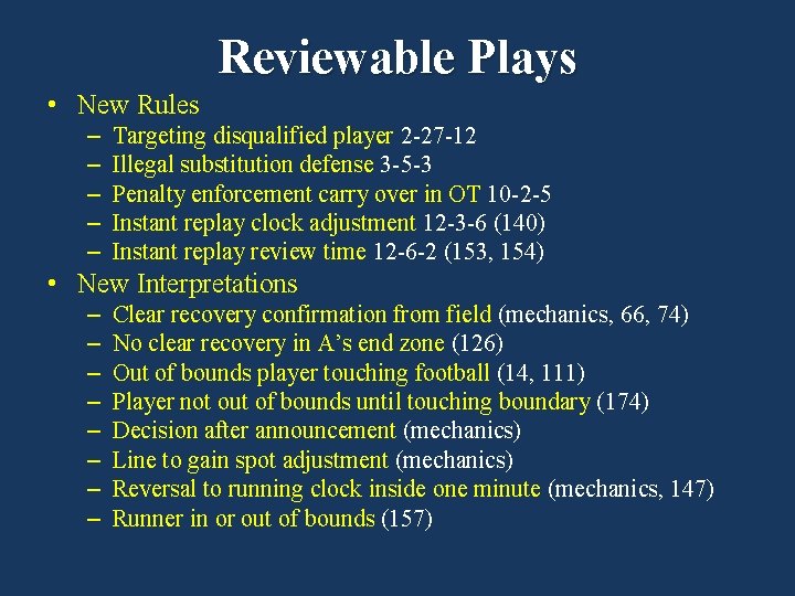 Reviewable Plays • New Rules – – – Targeting disqualified player 2 -27 -12