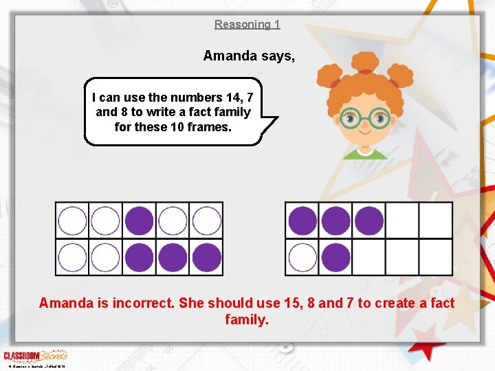 Reasoning 1 Amanda says, I can use the numbers 14, 7 and 8 to