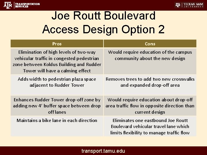 Joe Routt Boulevard Access Design Option 2 Pros Cons Elimination of high levels of