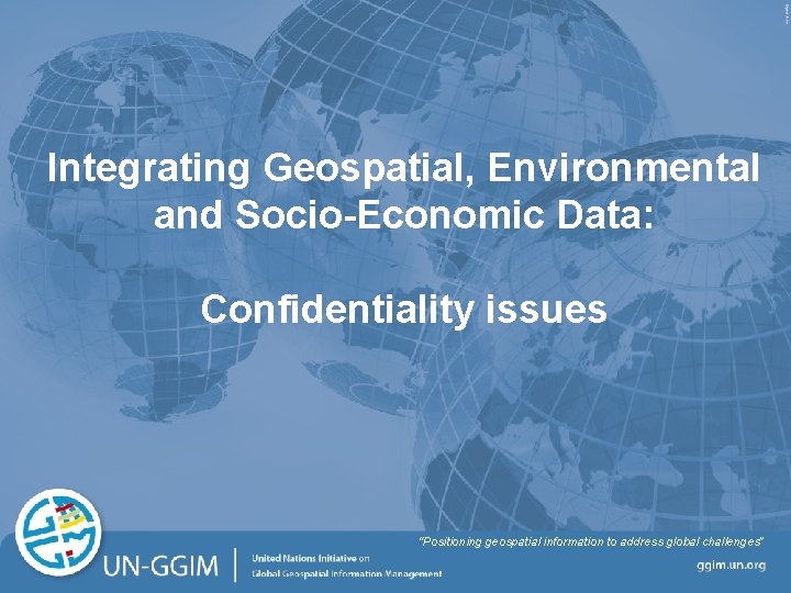 Integrating Geospatial, Environmental and Socio-Economic Data: Confidentiality issues “Positioning geospatial information to address global