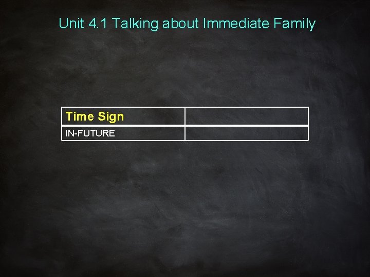 Unit 4. 1 Talking about Immediate Family Time Sign IN-FUTURE 