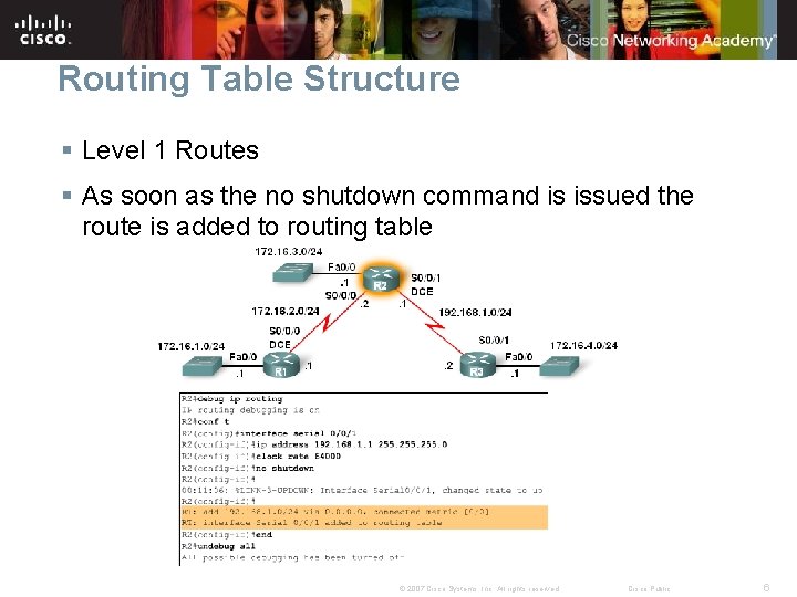 Routing Table Structure § Level 1 Routes § As soon as the no shutdown