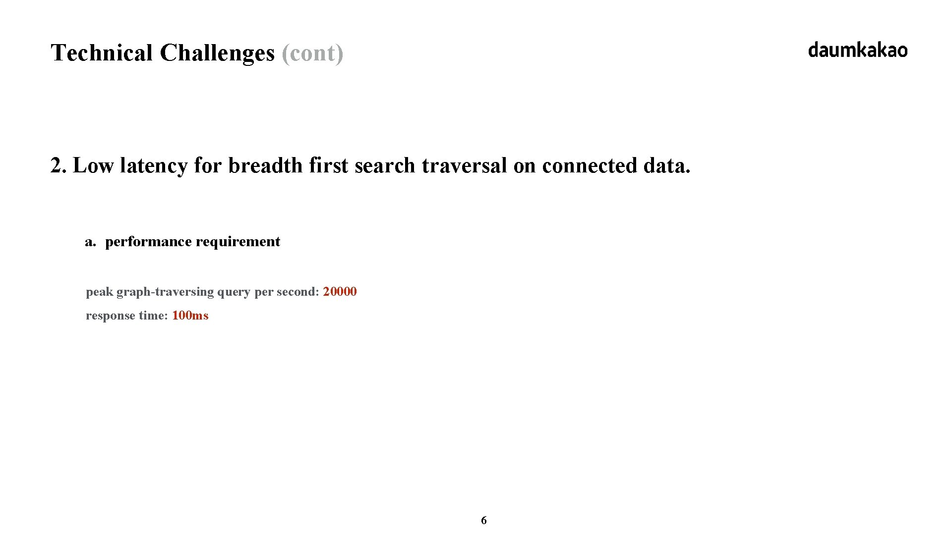 Technical Challenges (cont) 2. Low latency for breadth first search traversal on connected data.