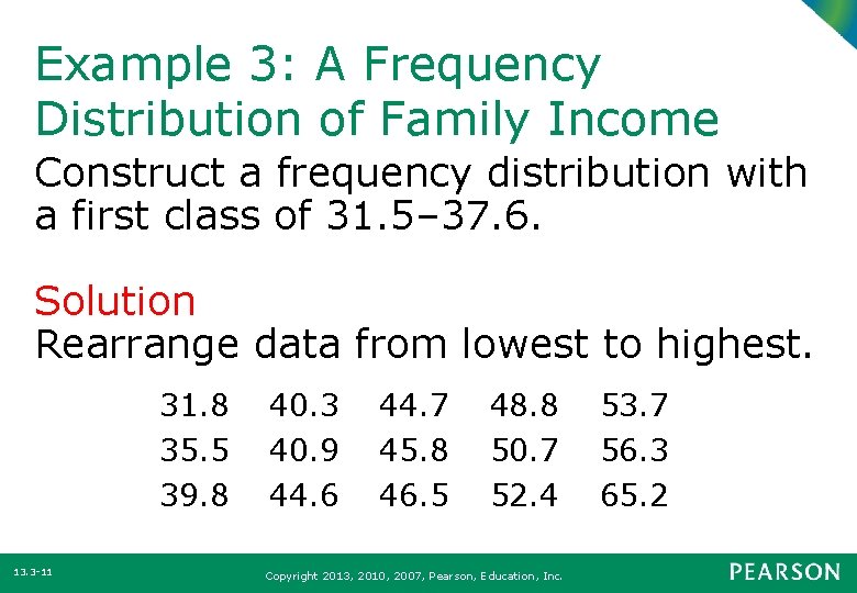 Example 3: A Frequency Distribution of Family Income Construct a frequency distribution with a