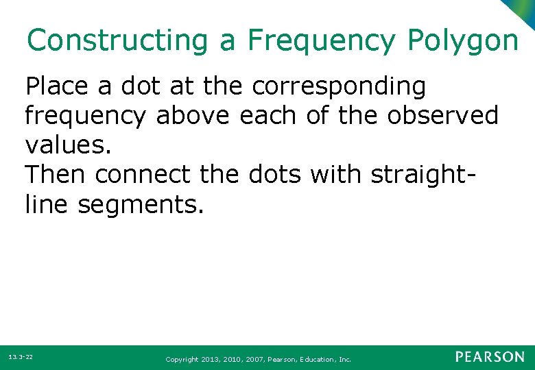 Constructing a Frequency Polygon Place a dot at the corresponding frequency above each of