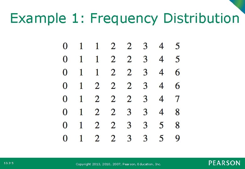 Example 1: Frequency Distribution 13. 3 -5 Copyright 2013, 2010, 2007, Pearson, Education, Inc.