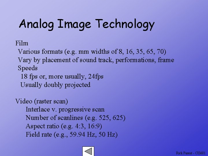 Analog Image Technology Film Various formats (e. g. mm widths of 8, 16, 35,