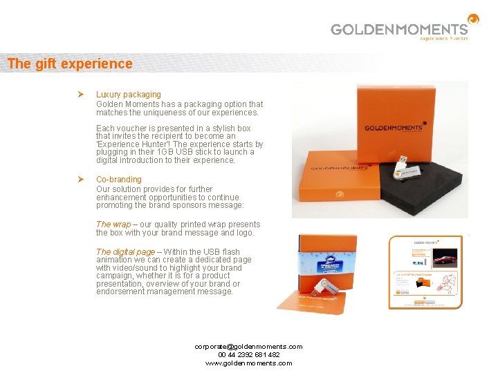 The gift experience Luxury packaging Golden Moments has a packaging option that matches the