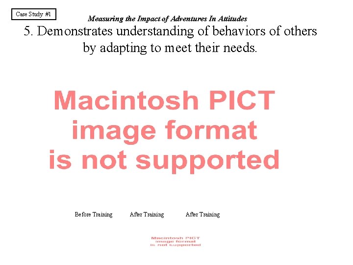 Case Study #1 Measuring the Impact of Adventures In Attitudes 5. Demonstrates understanding of