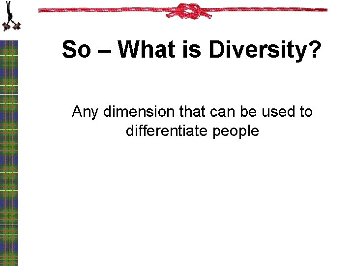 So – What is Diversity? Any dimension that can be used to differentiate people