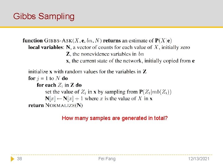 Gibbs Sampling How many samples are generated in total? 38 Fei Fang 12/13/2021 