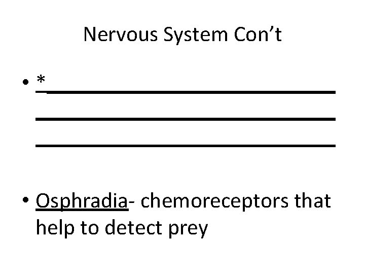 Nervous System Con’t • *__________________________ • Osphradia- chemoreceptors that help to detect prey 