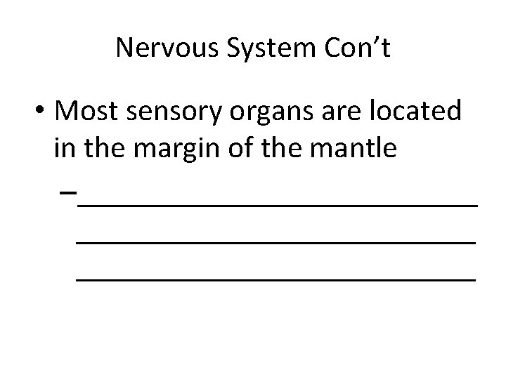 Nervous System Con’t • Most sensory organs are located in the margin of the