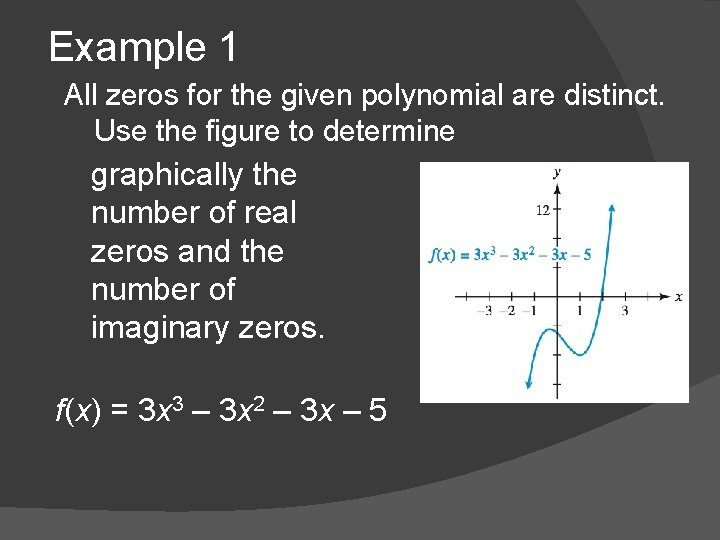 Example 1 All zeros for the given polynomial are distinct. Use the figure to
