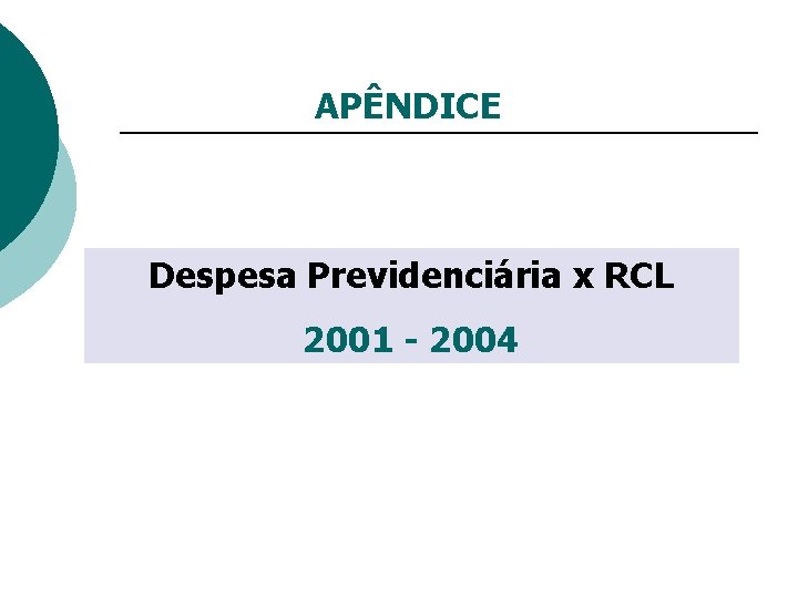 APÊNDICE Despesa Previdenciária x RCL 2001 - 2004 