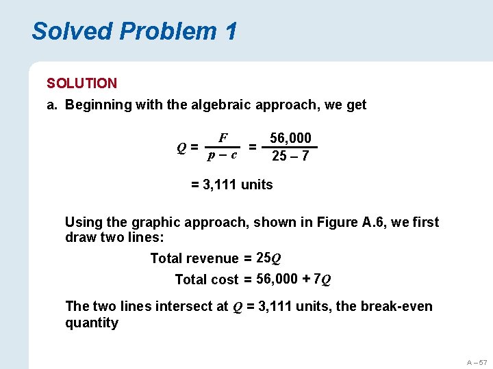 Solved Problem 1 SOLUTION a. Beginning with the algebraic approach, we get Q= F