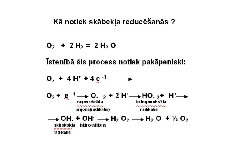 Kā notiek skābekļa reducēšanās ? 