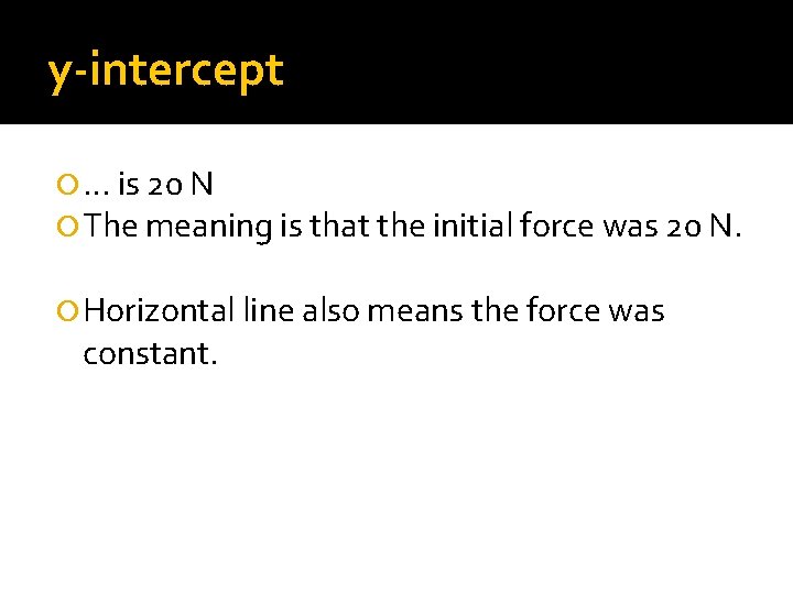 y-intercept … is 20 N The meaning is that the initial force was 20