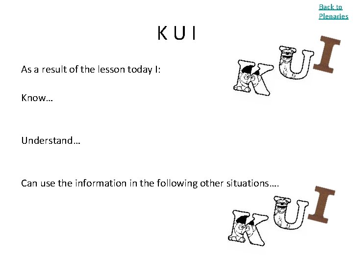 KUI As a result of the lesson today I: Know… Understand… Can use the