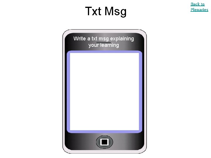 Txt Msg Write a txt msg explaining your learning Back to Plenaries 