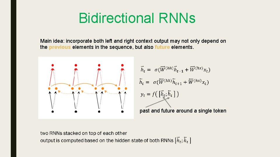Bidirectional RNNs Main idea: incorporate both left and right context output may not only Bidirectional RNNs Main idea: incorporate both left and right context output may not only