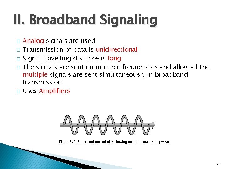 II. Broadband Signaling � � � Analog signals are used Transmission of data is