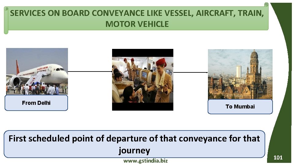 SERVICES ON BOARD CONVEYANCE LIKE VESSEL, AIRCRAFT, TRAIN, MOTOR VEHICLE From Delhi To Mumbai