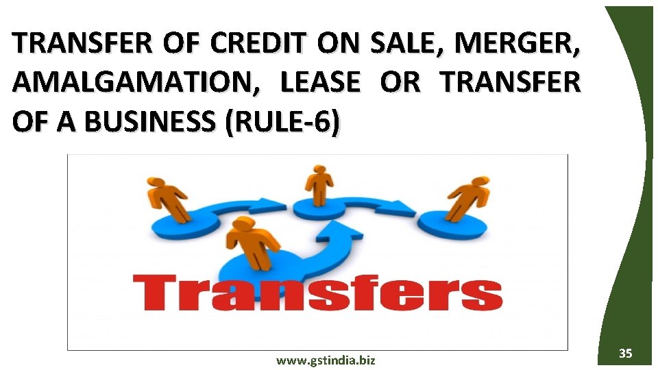 TRANSFER OF CREDIT ON SALE, MERGER, AMALGAMATION, LEASE OR TRANSFER OF A BUSINESS (RULE-6)