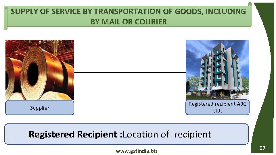 SUPPLY OF SERVICE BY TRANSPORTATION OF GOODS, INCLUDING BY MAIL OR COURIER Registered recipient