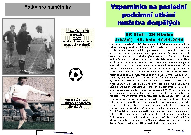 Fotky pro pamětníky Fotbal Štětí 1976 A mužstvo zleva: kapitán Jiterský Jan – rozhodčí