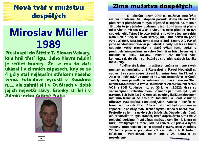 Nová tvář v mužstvu dospělých Miroslav Müller 1989 Přestoupil do Štětí z TJ Slovan