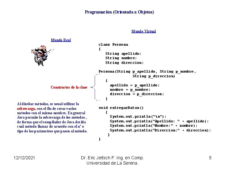 Programación (Orientada a Objetos) Mundo Virtual Mundo Real class Persona { String apellido; String