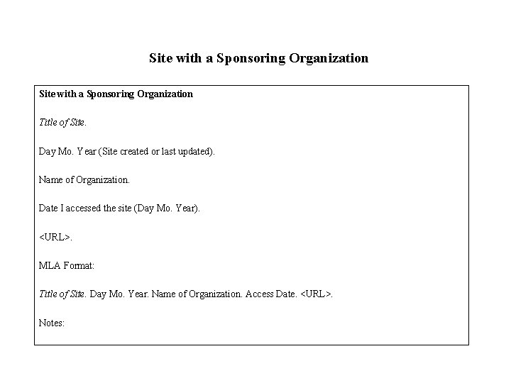 Site with a Sponsoring Organization Title of Site. Day Mo. Year (Site created or