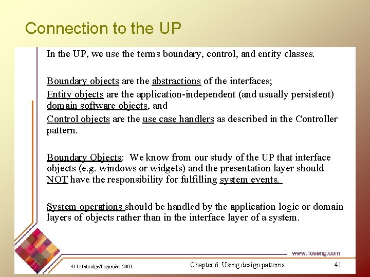 Connection to the UP In the UP, we use the terms boundary, control, and Connection to the UP In the UP, we use the terms boundary, control, and