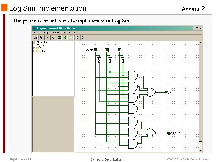 Logi. Sim Implementation Adders 2 The previous circuit is easily implemented in Logi. Sim.