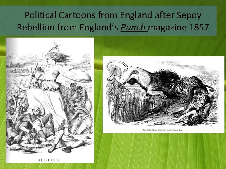Political Cartoons from England after Sepoy Rebellion from England’s Punch magazine 1857 