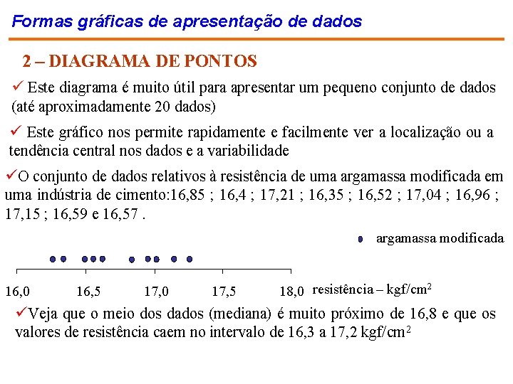 Formas gráficas de apresentação de dados 2 – DIAGRAMA DE PONTOS ü Este diagrama